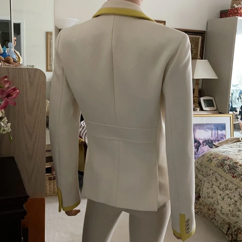 NWT J. Crew Lexington Wool Blazer Cream Yellow Trim Preppy Equestrian Size 4